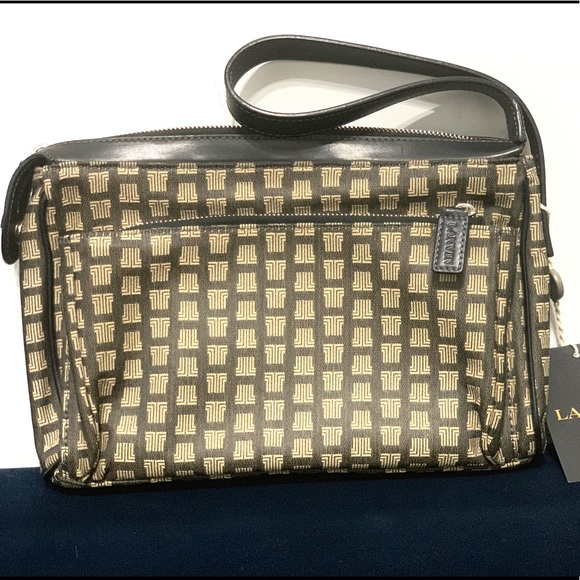 Lanvin Vintage Monogram Logo Textile Clutch Tan Beige Wristlet NWT - Picture 5 of 11